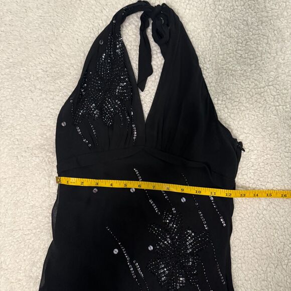 BCBGMaxAzria black Asymmetrical beaded sequin halter dress size 4 - Picture 7 of 7